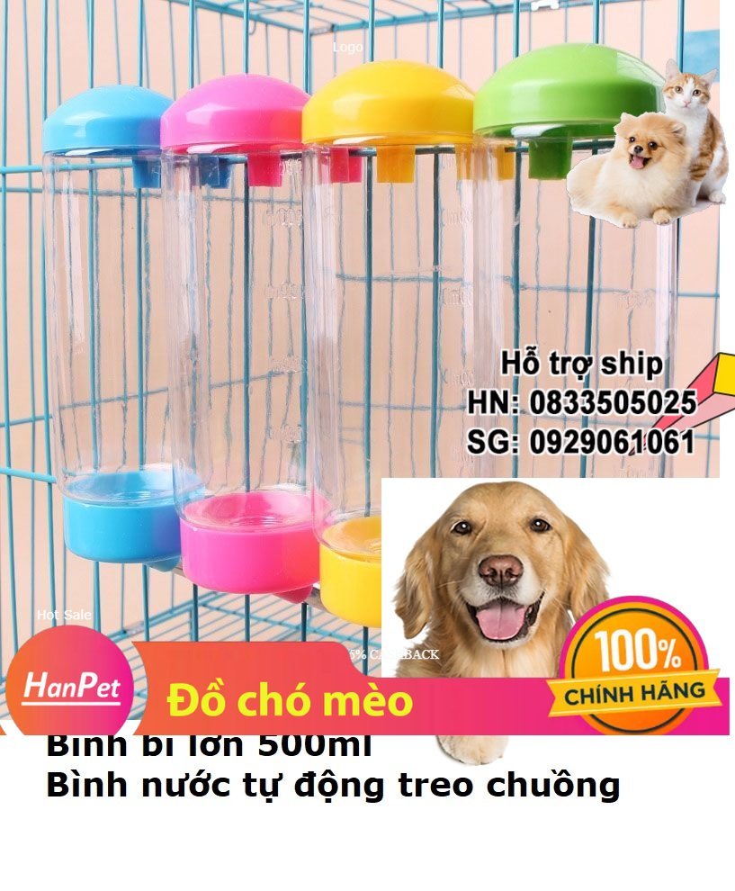 Hanpet - SP168 - Bình treo chuồng sản phẩm mới ( size lớn 500ml) bình cấp nước chó mèo tự động