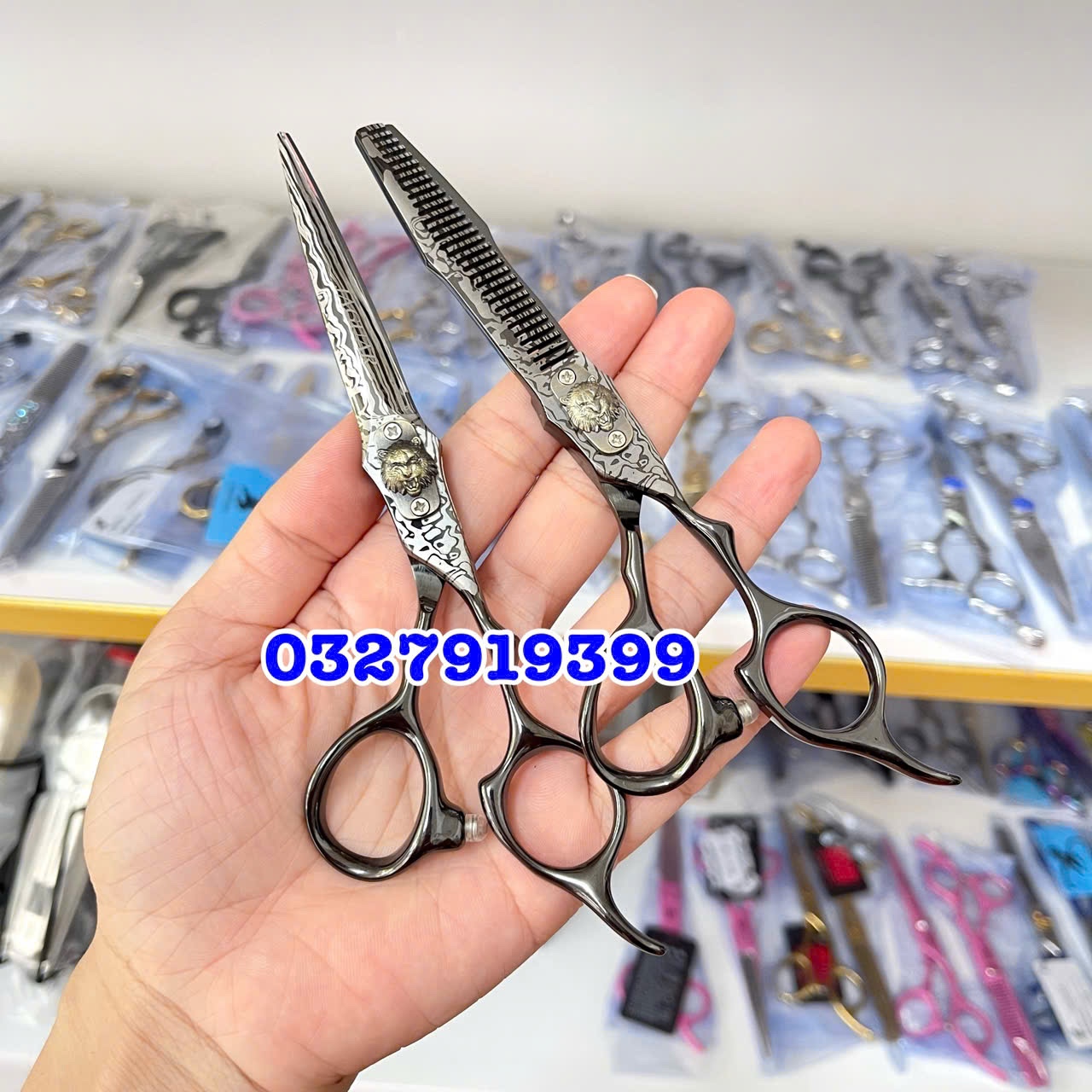 JG Kéo Cắt Tỉa Tóc Cao Cấp Siêu Bén Nhật 6.0in Thép S440C Độ Cứng Trên 62HRC Kèm Bao Da Chất Lượng Cao ( loang đen )