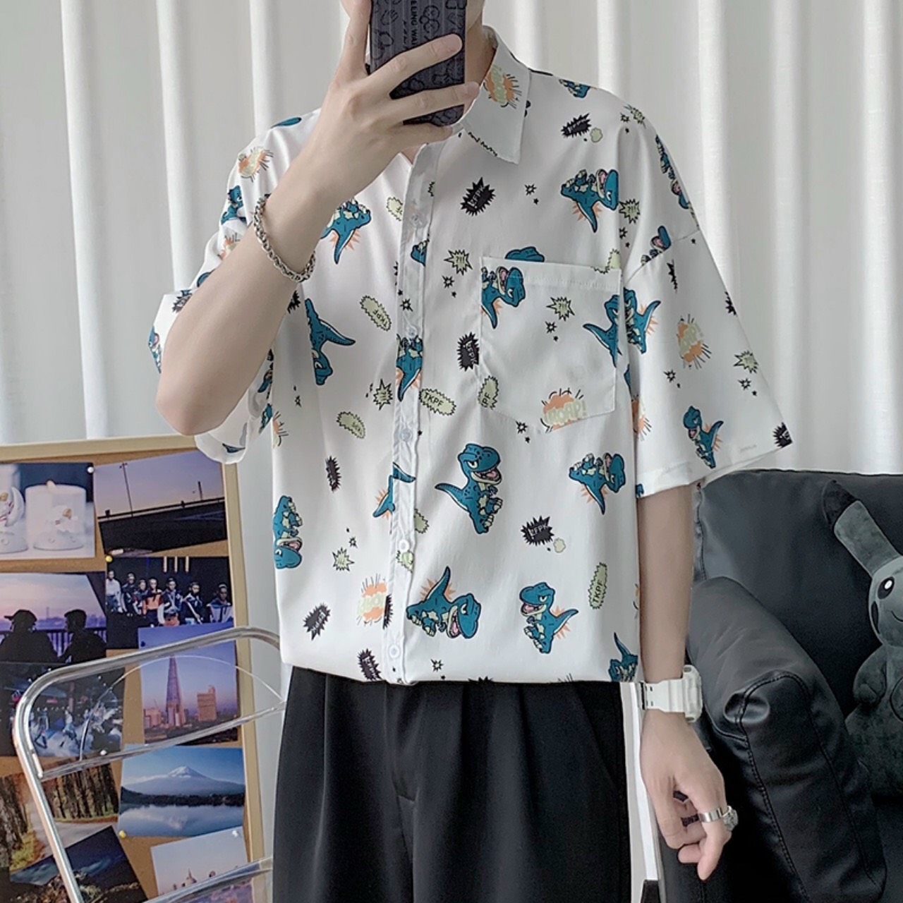 ÁO sơ mi ngắn tay vải voan lụa lịch lãm