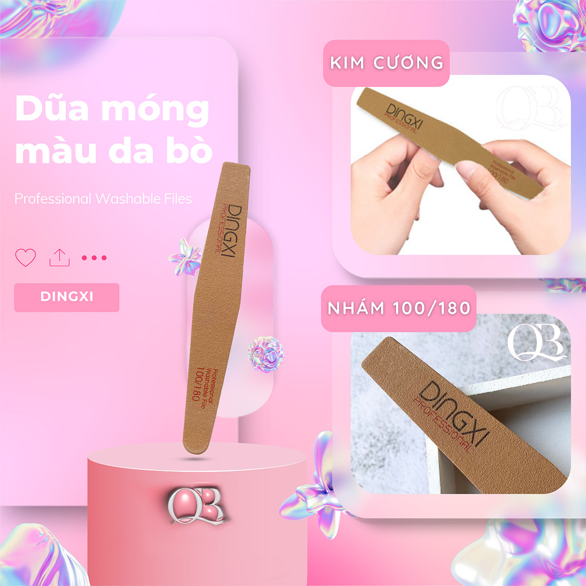 Dũa móng giả da bò Dingxi dũa tạo form móng, dũa phá gel, phá bột