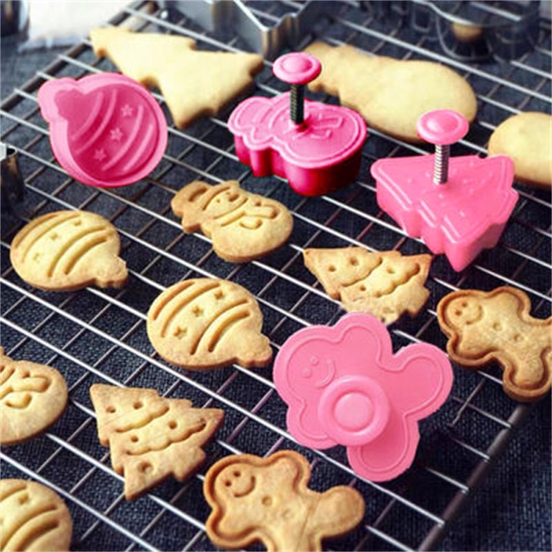 Bộ 4 khuôn nhấn cookie noel có lò xo
