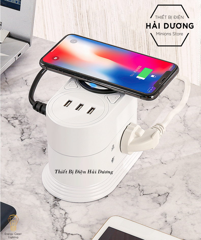 Ổ Cắm Điện Kèm Sạc Không Dây Đa Năng 2 Tầng 3m , Ổ Cắm Điện Kèm Sạc Không Dây 3 Tầng 3m - Sạc Nhiều Điện Thoại Cùng Lúc