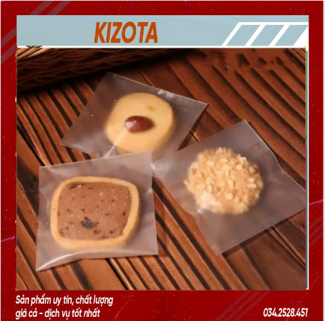 Set 100 Túi đựng bánh cookie/ bánh quy/ trà hoa( túi trắng mờ hoa hồng ) DÁN MIỆNG nhiều kích thước-kizota