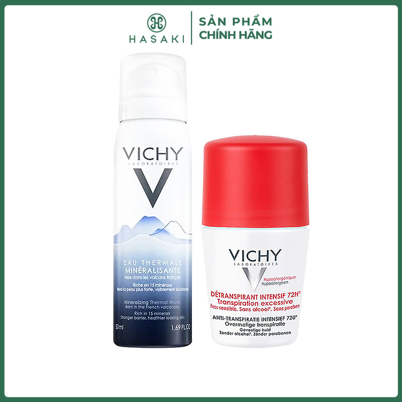 Combo vichy lăn khử mùi 50ml + xịt khoáng dưỡng da 50ml