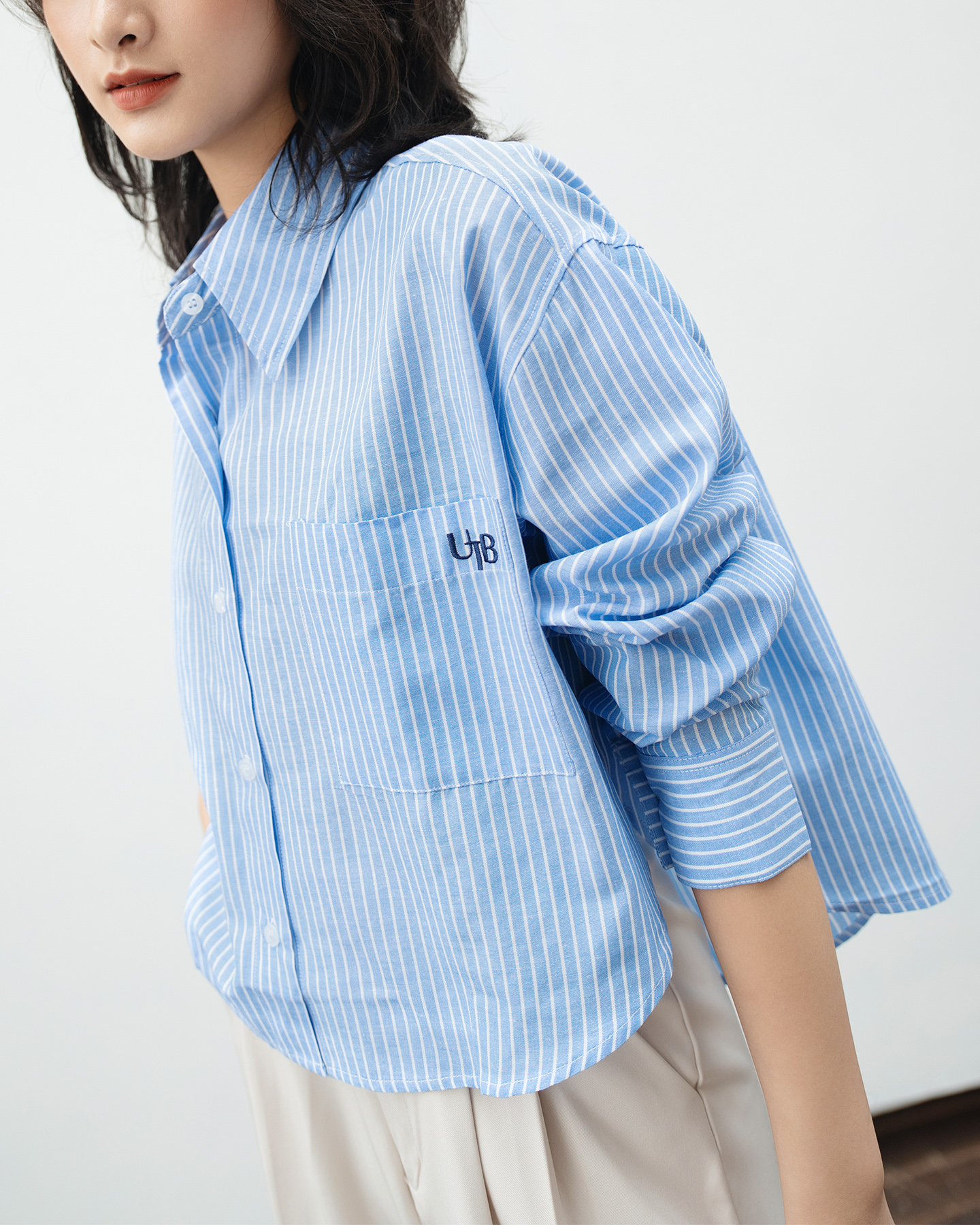 Áo sơ mi linen kẻ croptop Striped Jersey Shirt - by ufo.thebasic