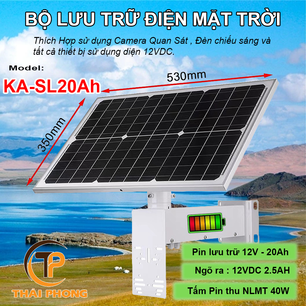 Bộ Pin Lưu Điện - Máy Phát Điện Năng Lượng Mặt Trời 40W-20ah - Thích Hợp Sử Dụng Camera Quan Sát, Đèn Chiếu Sáng Và Tất Cả Thiết Bị Sử Dụng Điện 12VDC,  Hoạt Động Liên Tục Trong 2-2.5 Ngày,  Cực Kì An Toàn - Độ Bền Cao