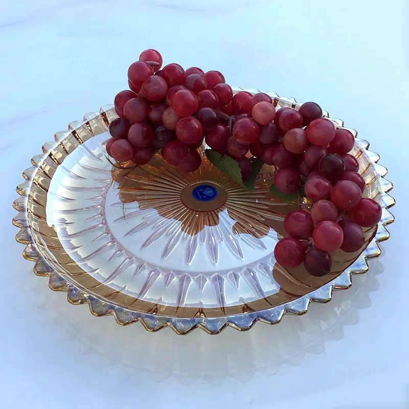 Khay tròn thuỷ tinh ánh vàng size 30 cm