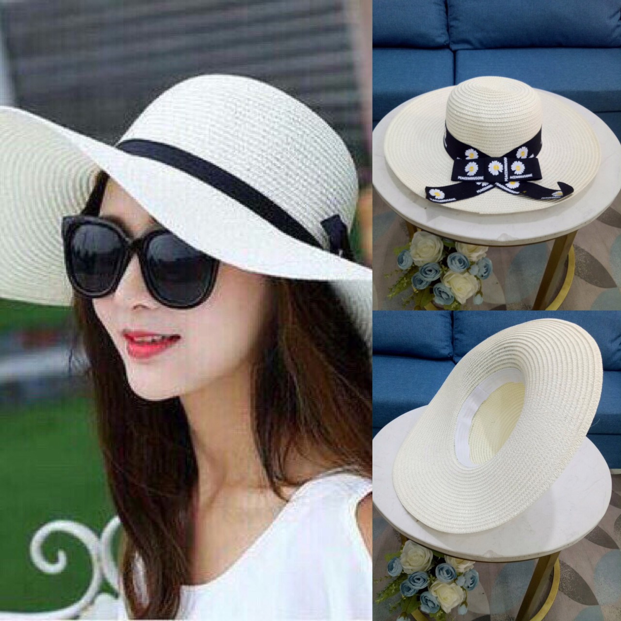Nón đi biển rộng vành cho nữ (Trắng)