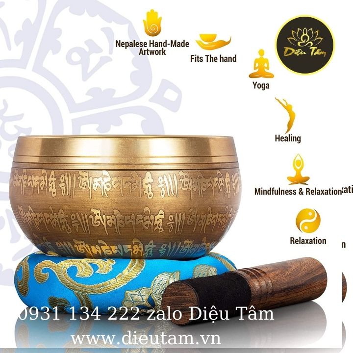 Chuông xoay nepal thủ công (handmade) - chiếc bát biết hát 1 bộ gồm đệm dùi da chuông đường kính 12.5cm