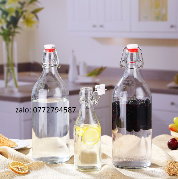 Chai Thủy Tinh Tròn Giara Gọng Sắt   - 500ml - 1000ml