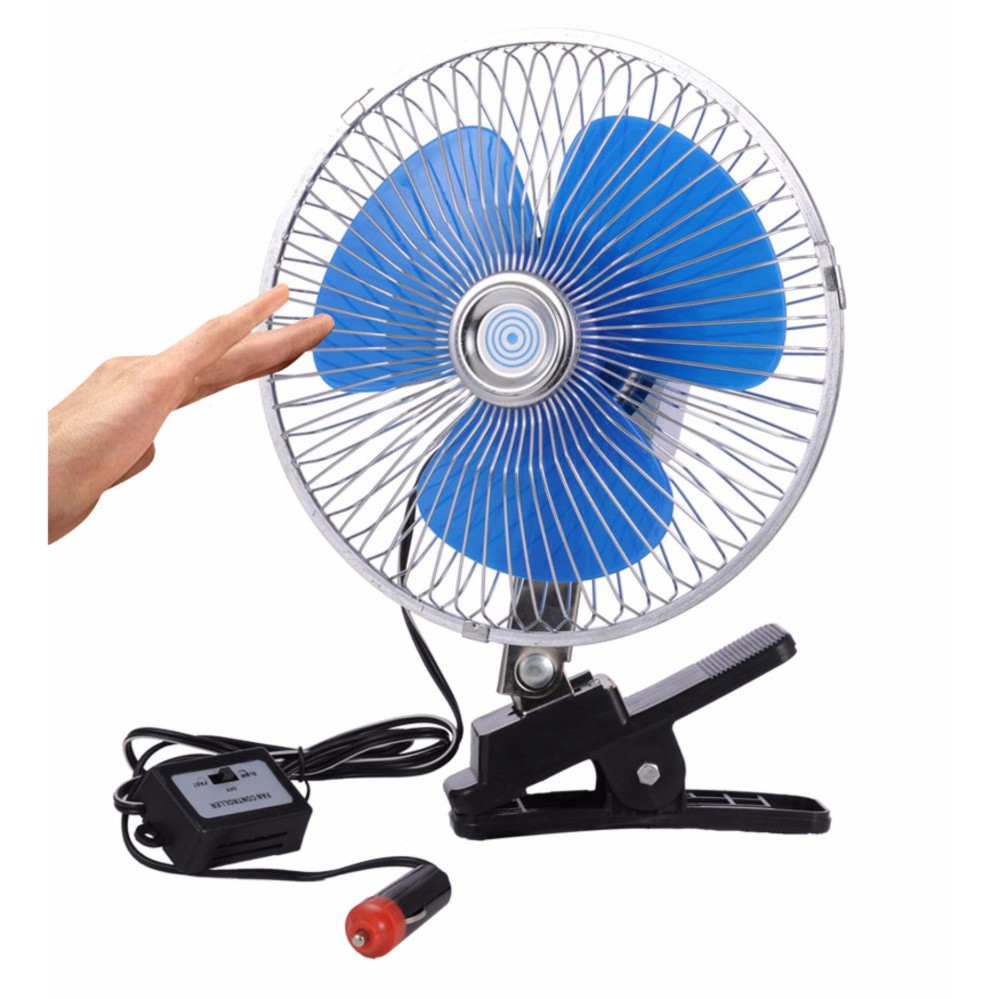 Quạt Kẹp Làm Mát Trên Xe Ô Tô Cánh Xanh 12V 24V Quạt Xe Tải Lồng Sắt Cao Cấp Quạt Kẹp Bình Ắc Quy