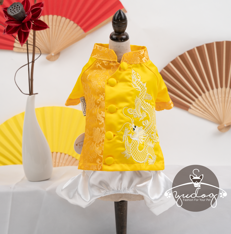 Áo dài cho chó mèo yudog áo dài thêu rồng cách tân mặc tết cho chó mèo thú cưng