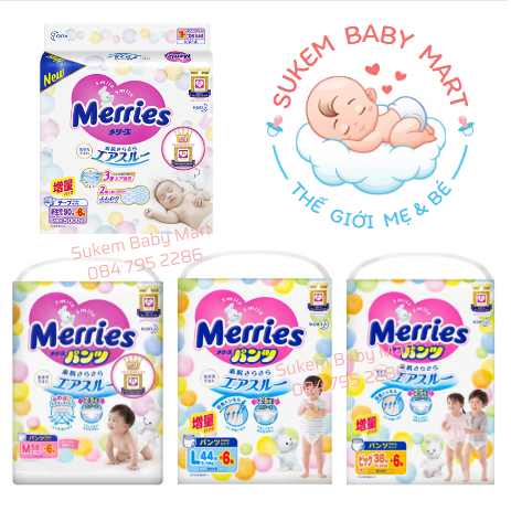[FreeshipMax] Bỉm MERRIES nội địa cộng miếng dán/ quần các size NB96/S88/M68/M64/L58/L50/XL44/XXL28 - Sukem Mart