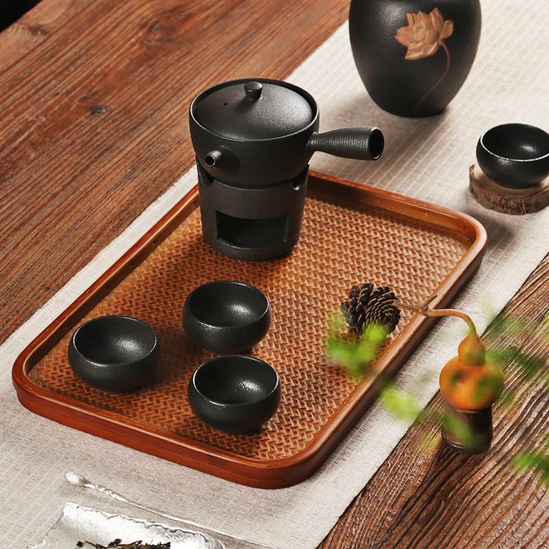 Bamboo Weaving Tray feng cha pan Rectangular Vintage Tea Ceremony Bamboo Saucer Household Kung Fu Tea Set Storage Solid Wood Accessories