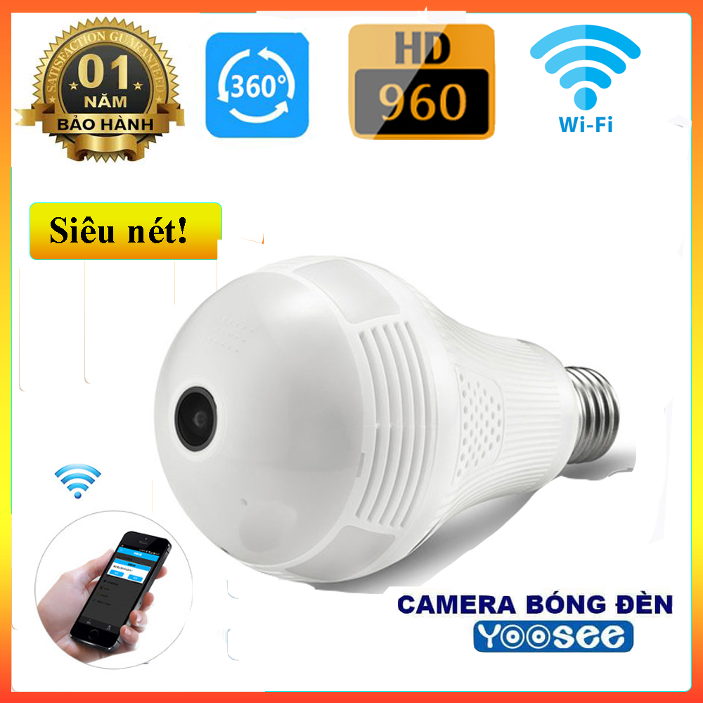 Camera An Ninh Cải Trang Bóng Đèn, Quay Toàn Cảnh  360 độ, chất lượng 1080 rõ nét có thu âm.