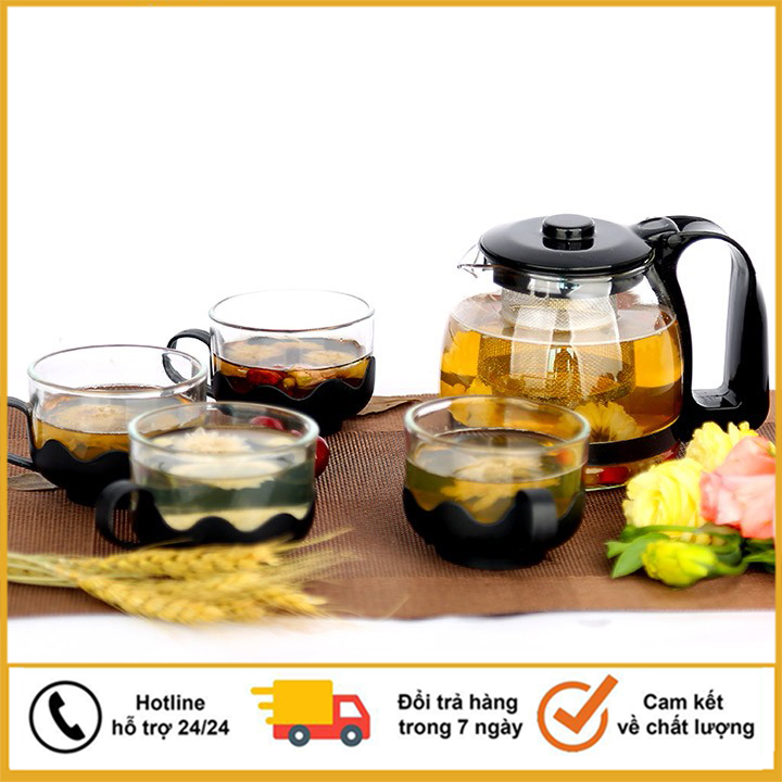 Bình pha trà thủy tinh 1300ml có lưới lọc trà inox tiện lợi, tiết kiệm thời gian pha trà, chất liệu chịu nhiệt, Bộ bình lọc trà thủy tinh có lưới lọc 700ml kèm 4 ly uống nước sang chảnh, lịch sự, chịu nhiệt tốt