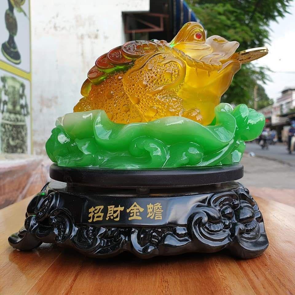 Cóc vàng ngậm tiền phong thủy ngang 19 cm