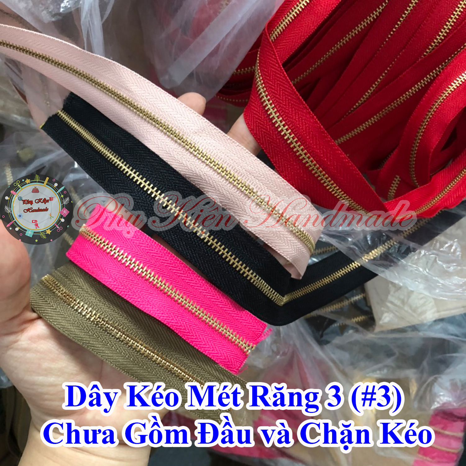 dây kéo mét răng 3 làm túi xách (không đầu kéo răng 3, chặn kéo)