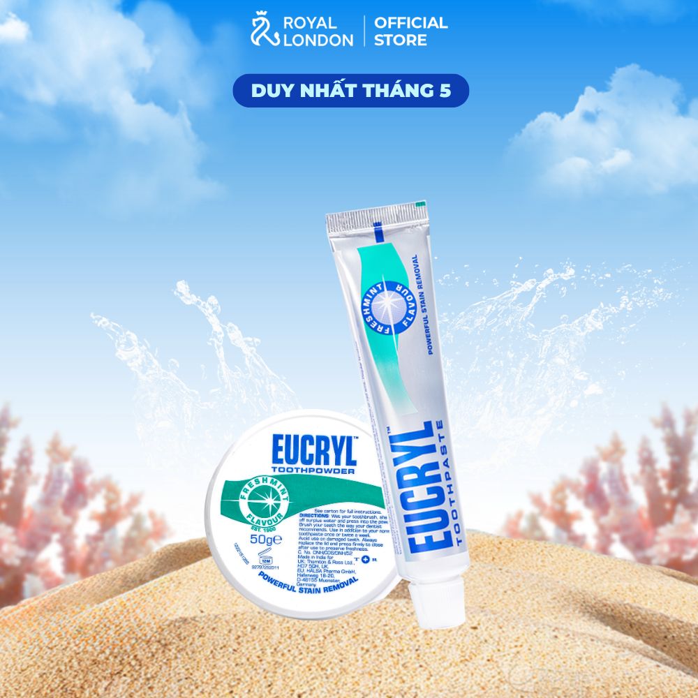 Combo trắng răng Eucryl kem đánh răng 62g + bột trắng răng 50g