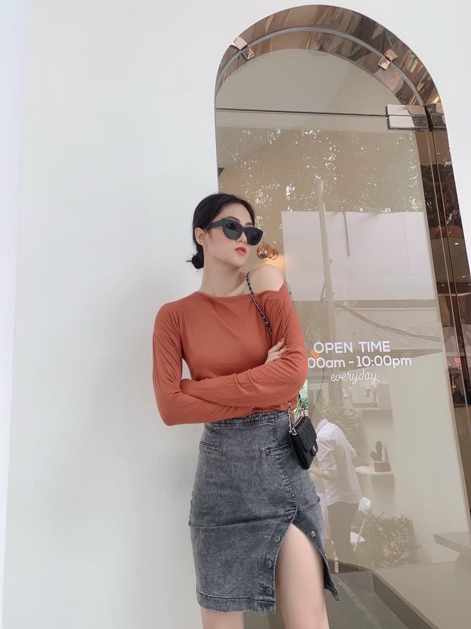 Áo thun trễ vai sàng điệu Dài Tay