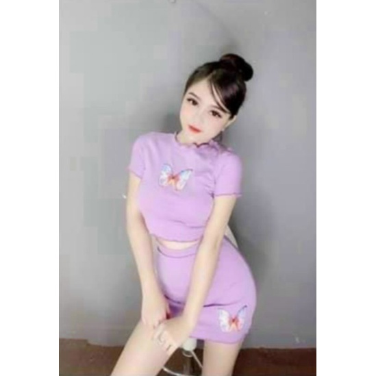 Sét Bộ Áo Croptop Và Chân Váy In Hình(Tv2)