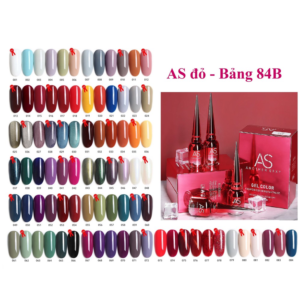 set 6 chai sơn gel AS đỏ nhọn 15ml