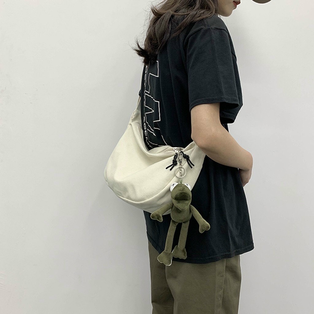 Túi đeo chéo vải canvas cao cấp unisex form bán nguyệt phong cách Basic