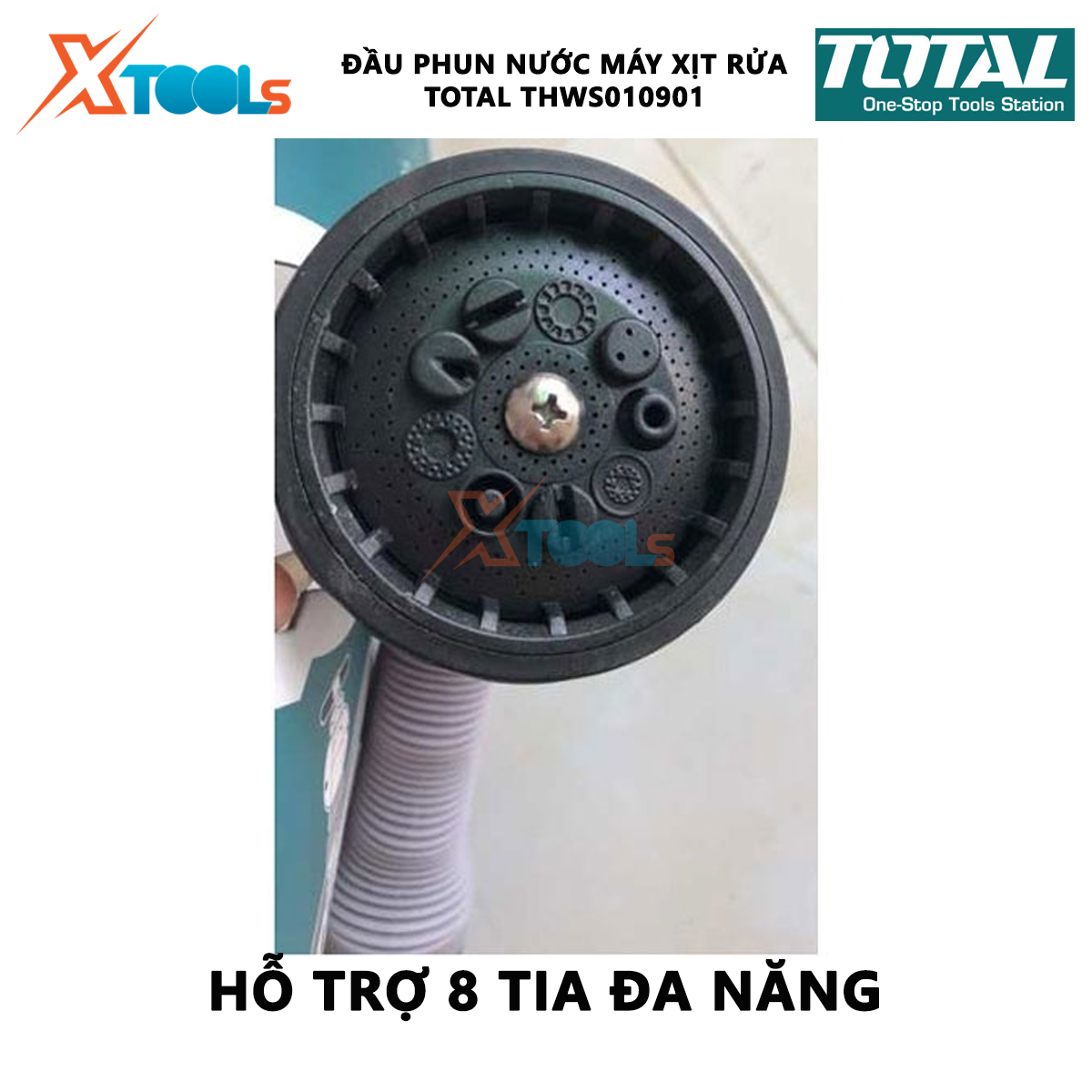 Vòi phun nước đa năng TOTAL THWS010901 Vòi xịt tưới cây 8 tia Bộ công cụ 3/4" Thân nhựa ABS chống va chạm cao với TPR XTOOLs