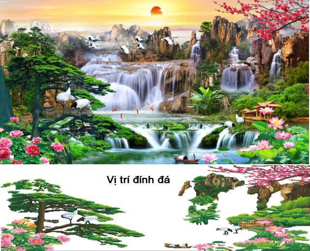 Tranh đính đá Phong cảnh Sơn thủy hữu tình KT:117x62cm