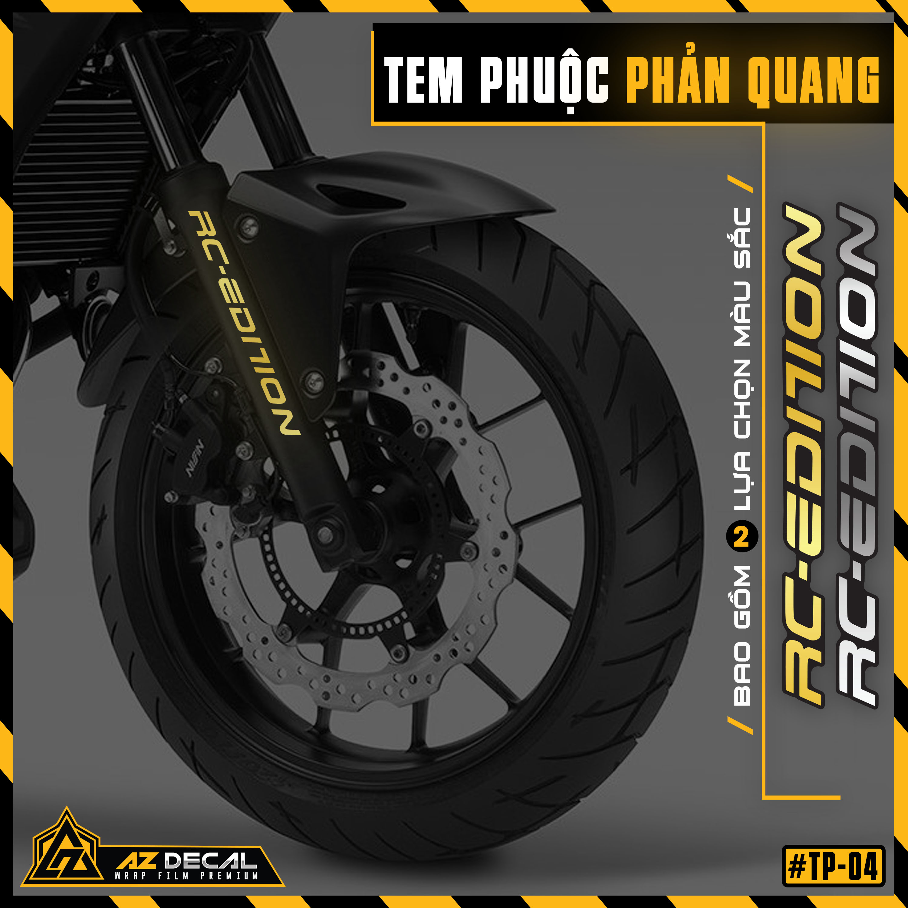 Tem dán phuộc trước rc edition | tp04 | tem phuộc phản quang chống nước, dán mọi dòng xe máy, xe điện - azdecal