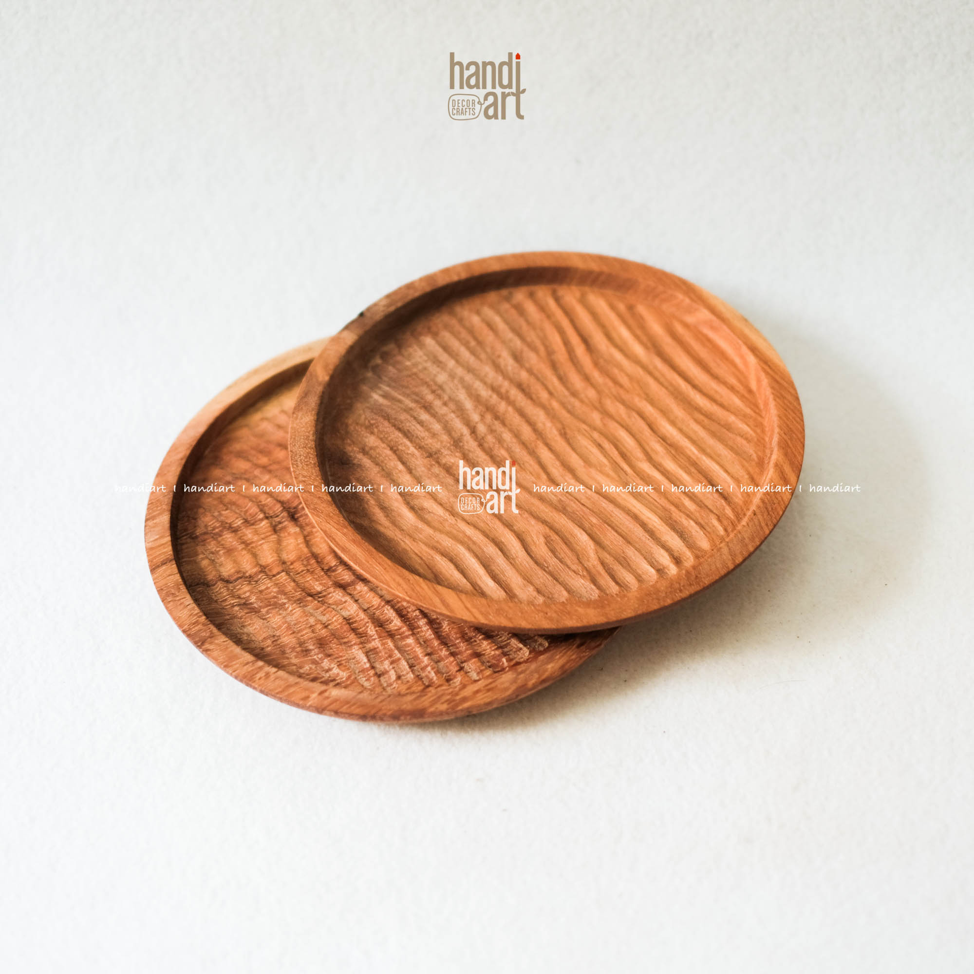 Đĩa gỗ đỏ tròn handmade, Đĩa đựng thức ăn