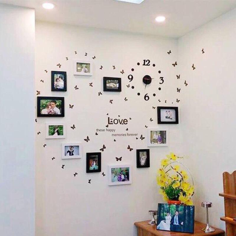 bộ 11 khung ảnh MÀU TRẮNG có kính, đồng hồ, decal, miễn phí đinh treo