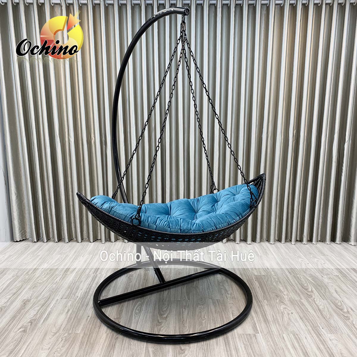 Xích đu nhựa giả mây dành cho 1 người mẫu thuyền màu xám bền đẹp