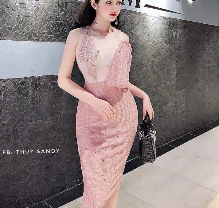đầm body nhúng vai đỗ ren đắp