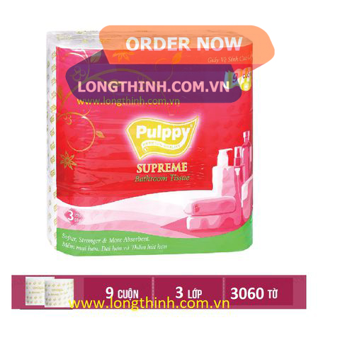 [HCM]Giấy Lụa Cuộn Pulppy Supreme 9 cuộn 3 lớp