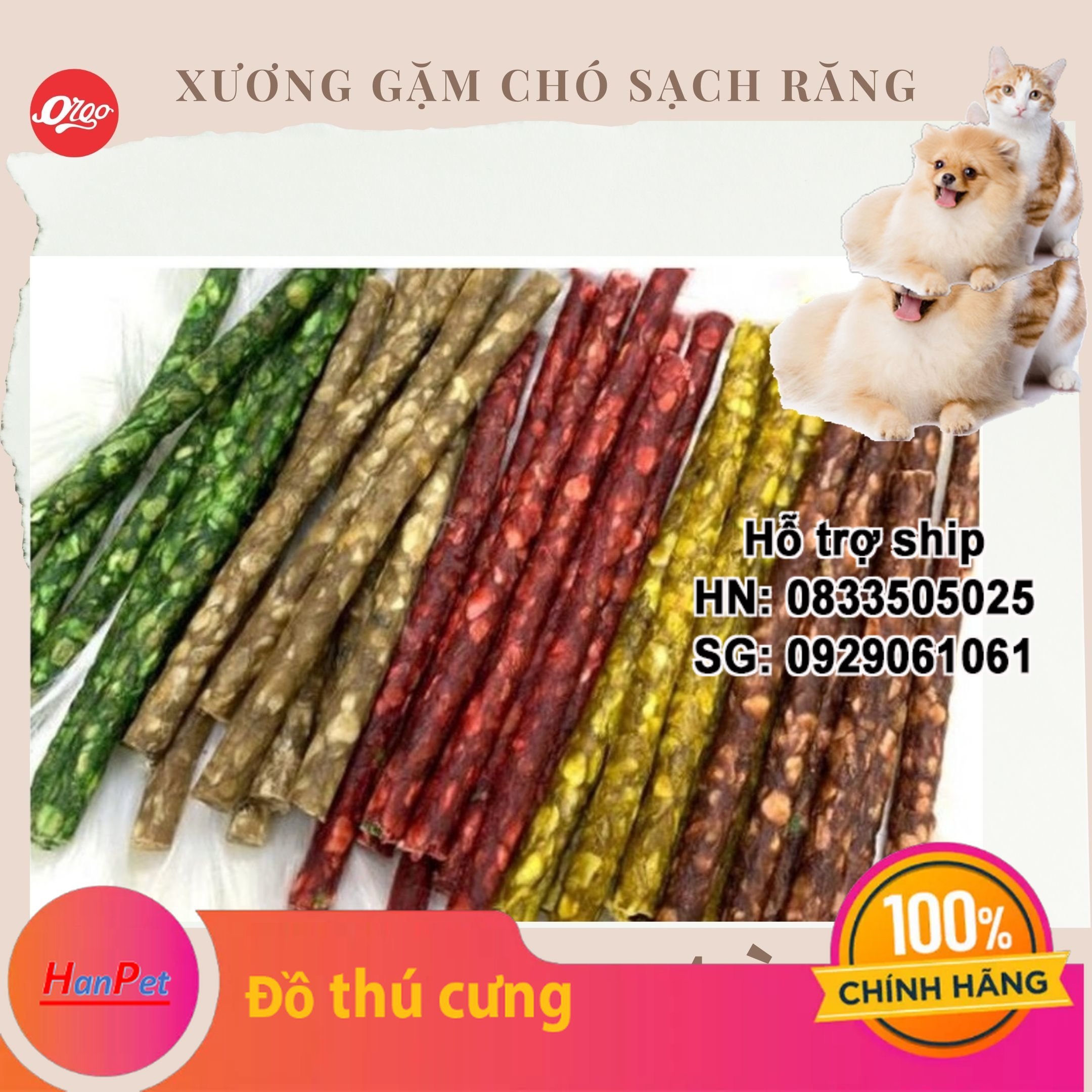 Hanpet -(gói 10c) xương que tròn kẹo xương cho mọi giống chó - HP1612001 xương chó / đồ ăn vặt chó/ chó hay cắn đồ / chó thiếu canxi