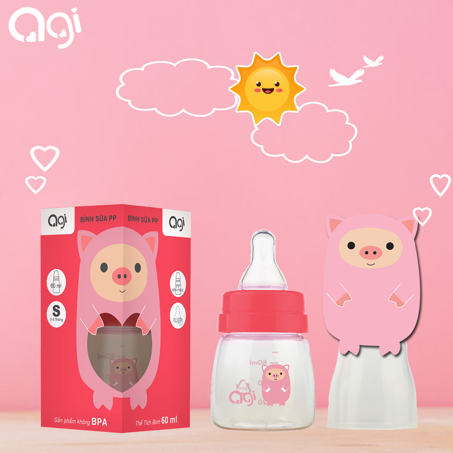 [HCM]Bình Sữa Agi Cổ Hẹp Nhựa PP  60ml - 140ml - 250ml (Mẫu Mới)
