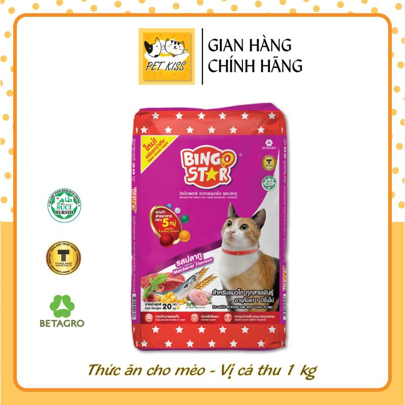 Thức ăn hạt cao cấp cho mèo BingoStar Adult Cat Food, Vị cá thu, Gói 1 kg