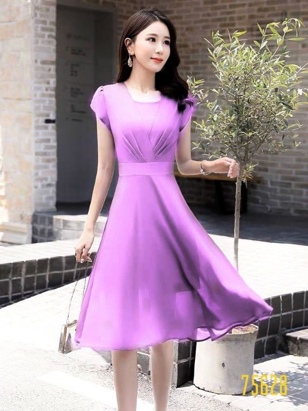 [HCM]Đầm Xòe Dự Tiệc 3 Màu Xanh Tím Đen Bo Eo - D233