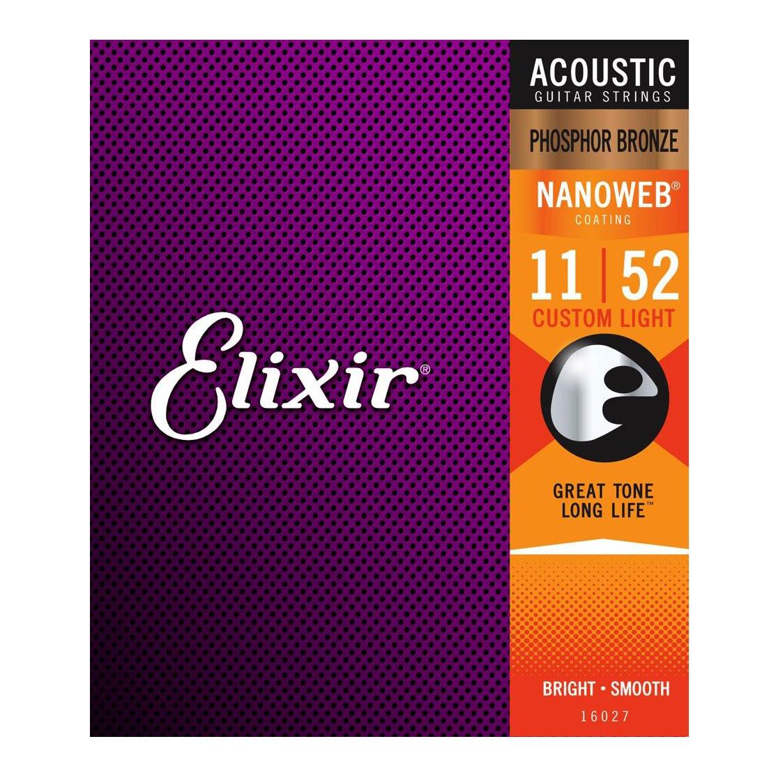 (Chính hãng USA) Dây đàn Elixir Nanoweb Phosphor Bronze Acoustic Guitar Strings 11-52 16027