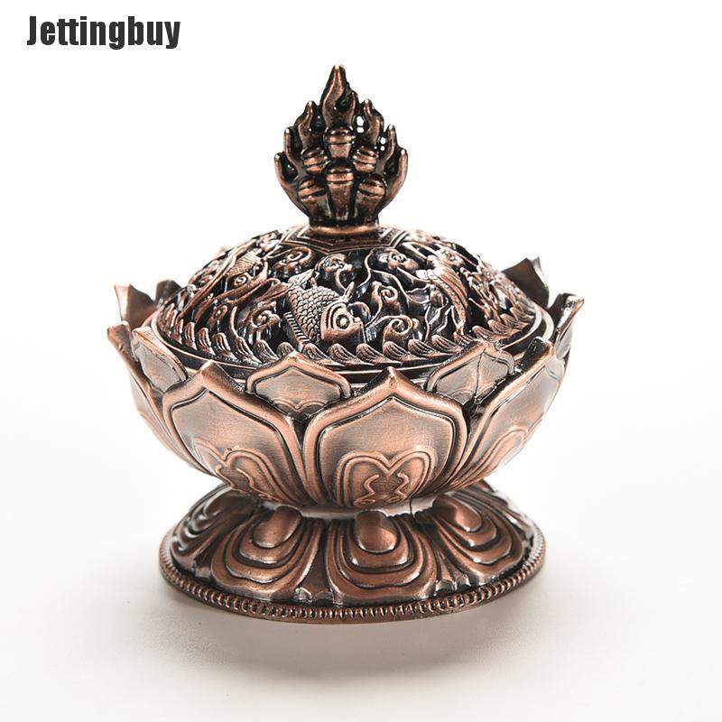 Jettingbuy Tibet Collect Bronze Auspicious Lotus Shape Statue Box Incense Burner Censer