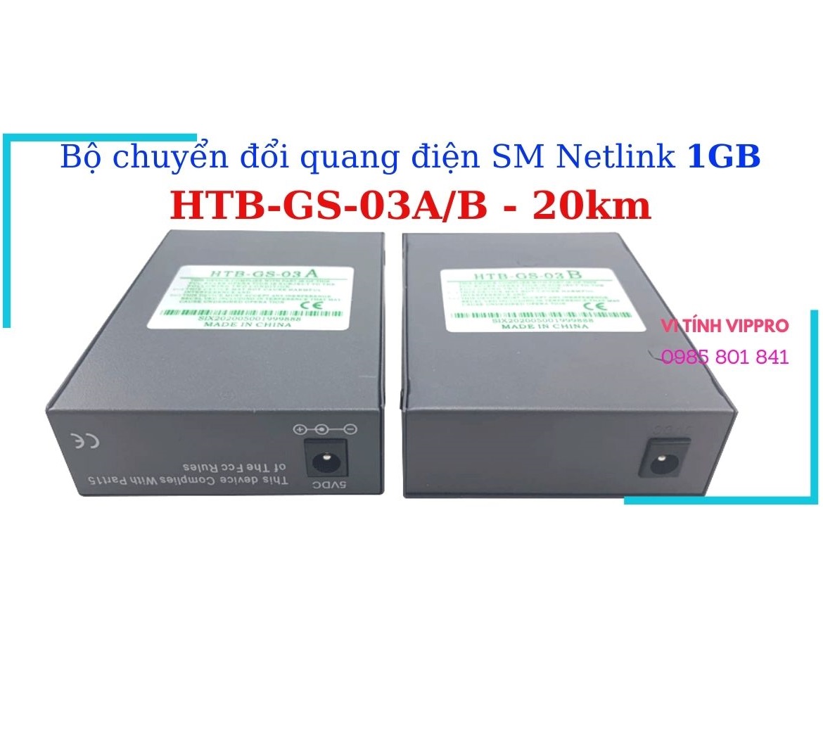 Cặp Converter Quang 1000MB (1GB) Netlink, Single Mode 20km HTB-GS-03 A/B. BH 12 tháng
