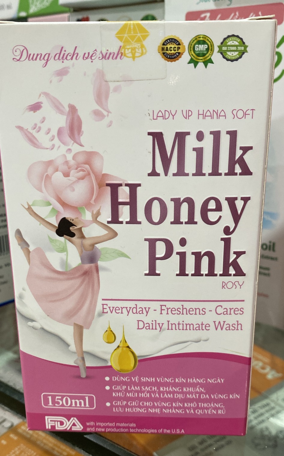 Dung dịch vệ sinh bé gái Lady VP Hana soft milk honey pink 150ml