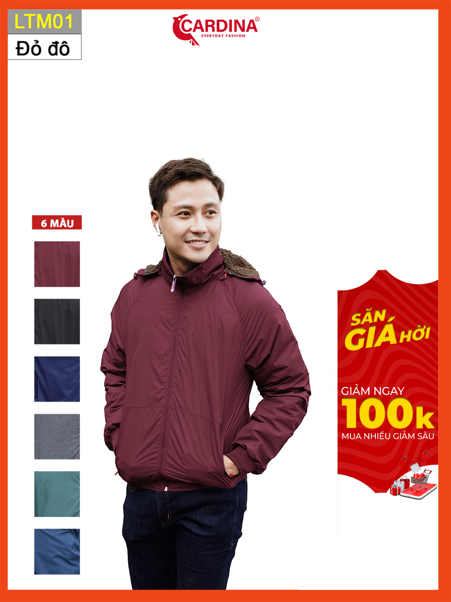 Áo Khoác Gió Nam CARDINA Chất Gió Trơn Lót Lông Cao Cấp Siêu Nhẹ Siêu Ấm