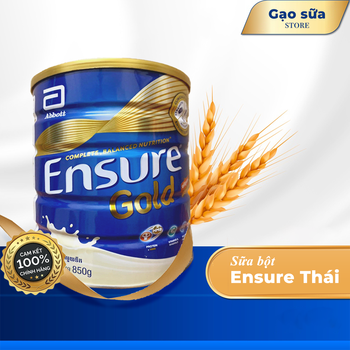 Sữa bột Ensure Gold Abbott Thái Lan hộp 850g hương vani it ngọt dinh dưỡng cho người lớn