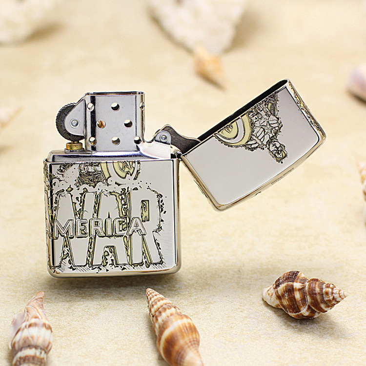 Bật lửa Zippo khắc Captain America chất liệu đồng mạ Chrome