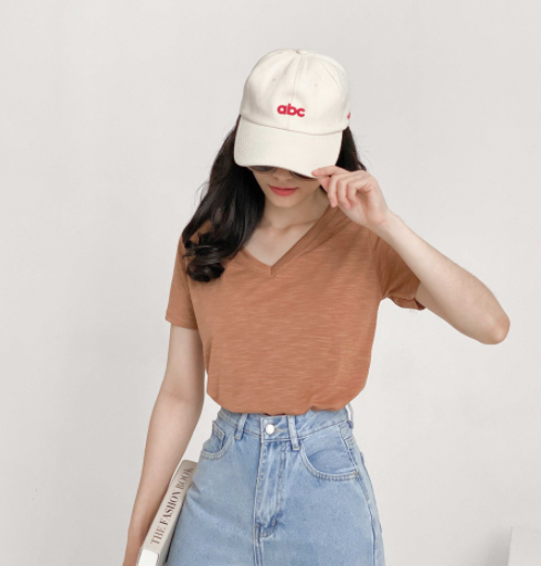 Áo thun trơn tay lỡ basic nữ, áo phông cổ V đẹp đi học ulzzang thời trang