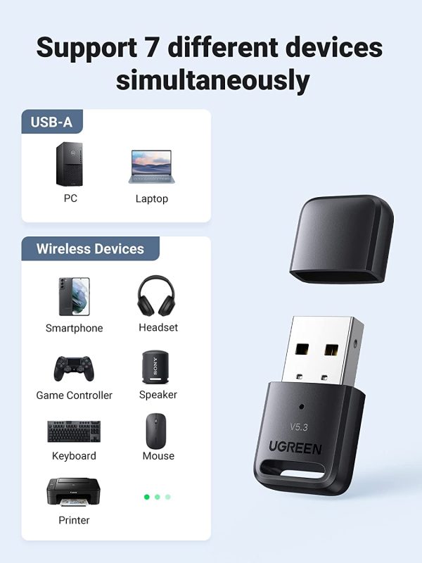 Thiết bị USB Bluetooth 5.3 Ugreen  90225 (Kết nối cùng lúc 7 thiết bị) Chính Hãng