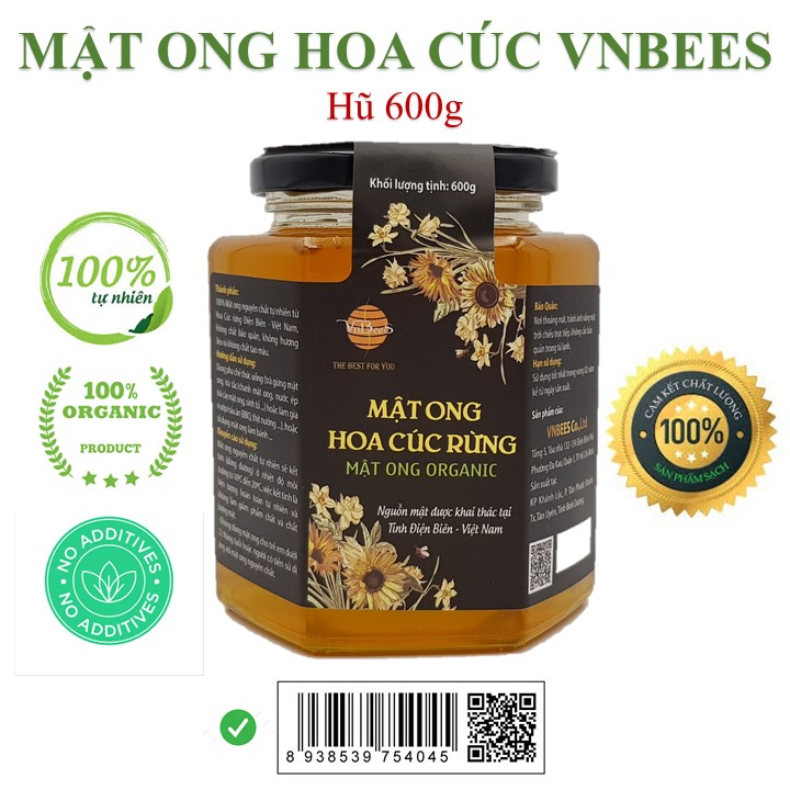 (Mật ong xuất khẩu) - Mật ong hoa Cúc rừng VNBEES - Mật ong Organic - Hũ 600g