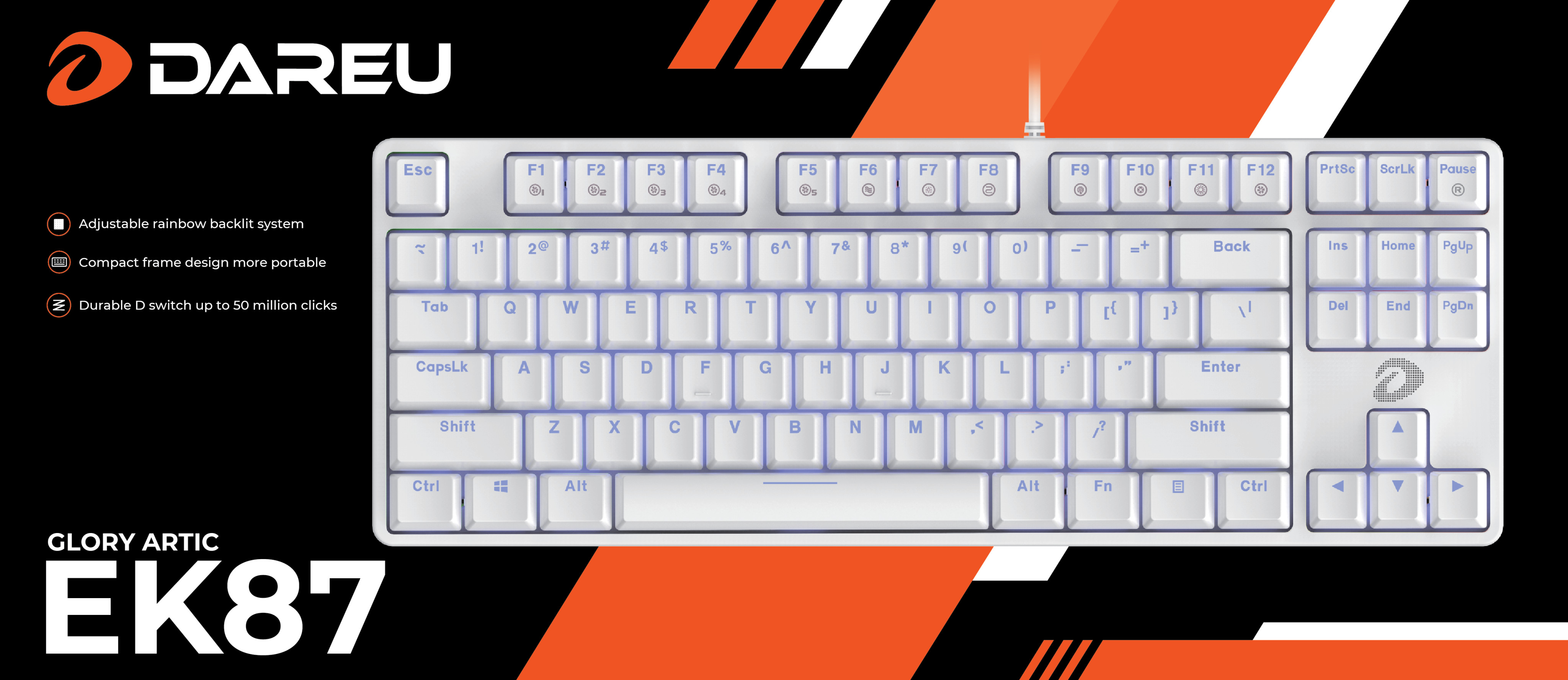 Bàn phím cơ DAREU EK87 Trắng White (Blue/ Brown/ Red D switch)